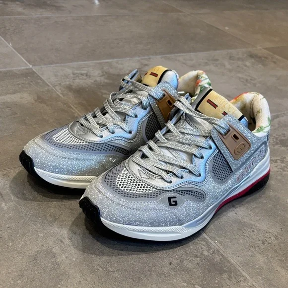 Gucci Silver Glitter Sneakers with Red Soles - Picture 5 of 5